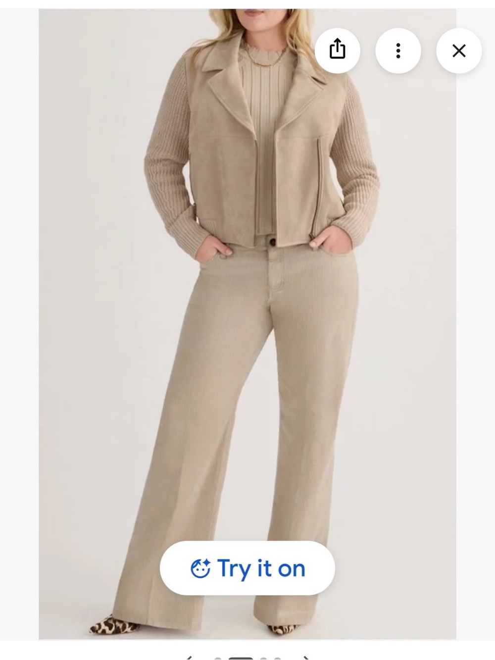 CAbi Asher Wide-Leg Corduroy Pants in Taupe